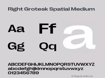 Right Grotesk Spatial Medium Version 1.001;hotconv 1.0.109;makeotfexe 2.5.65596 Font Sample