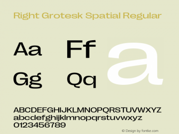 Right Grotesk Spatial Regular Version 1.001;hotconv 1.0.109;makeotfexe 2.5.65596 Font Sample