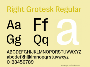 Right Grotesk Regular Version 1.001;hotconv 1.0.109;makeotfexe 2.5.65596 Font Sample