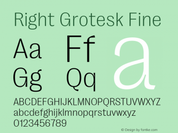 Right Grotesk Fine Version 1.001;hotconv 1.0.109;makeotfexe 2.5.65596 Font Sample