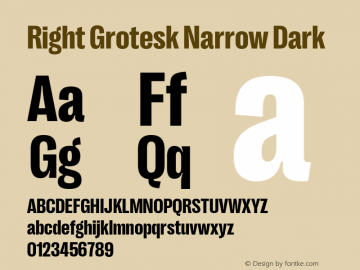 Right Grotesk Narrow Dark Version 1.001;hotconv 1.0.109;makeotfexe 2.5.65596 Font Sample