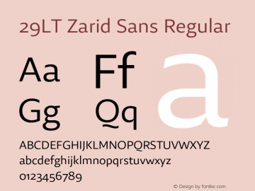 29LT Zarid Sans Regular Version 2.000;hotconv 1.0.109;makeotfexe 2.5.65596 Font Sample
