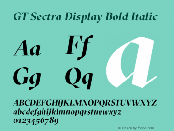 GT Sectra Display Bold Italic Version 3.002;PS 003.002;hotconv 1.0.88;makeotf.lib2.5.64775 Font Sample