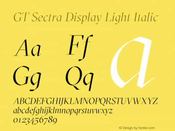 GT Sectra Display Light Italic Version 3.002;PS 003.002;hotconv 1.0.88;makeotf.lib2.5.64775 Font Sample