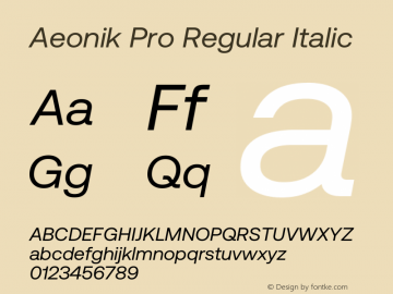 Aeonik Pro Regular Italic Version 1.005 Font Sample