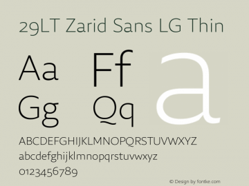 29LT Zarid Sans LG Thin Version 1.001 Font Sample