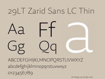 29LT Zarid Sans LC Thin Version 1.001 Font Sample