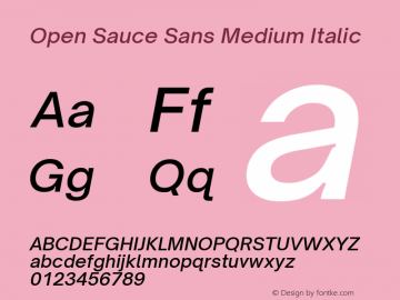 Open Sauce Sans Medium Italic Version 1.477 Font Sample