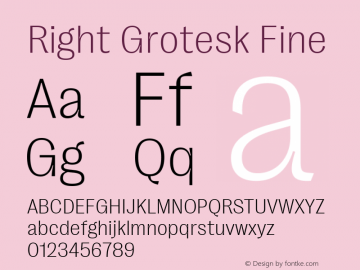 Right Grotesk Fine Version 1.001 Font Sample