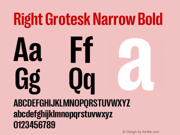 Right Grotesk Narrow Bold Version 1.001 Font Sample