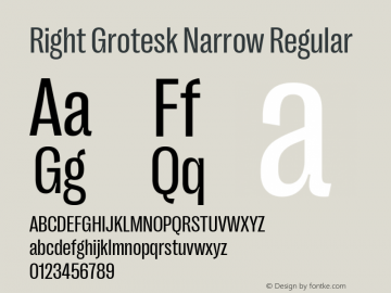 Right Grotesk Narrow Regular Version 1.001 Font Sample