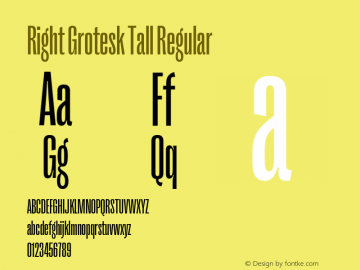 Right Grotesk Tall Regular Version 1.001 Font Sample