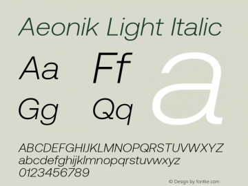 Aeonik Light Italic Version 1.000 Font Sample
