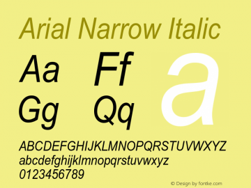Arial Narrow Italic Version 1.00 Build 1000 Font Sample