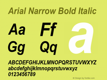 Arial Narrow Bold Italic Version 1.00 Build 1000 Font Sample