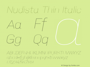 Nudista Thin Italic Version 2.000 Font Sample