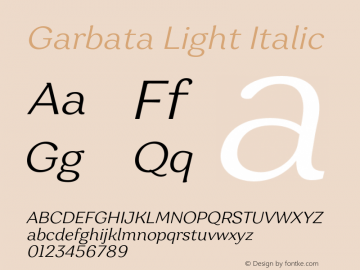 Garbata Light Italic Version 1.000;hotconv 1.0.109;makeotfexe 2.5.65596 Font Sample