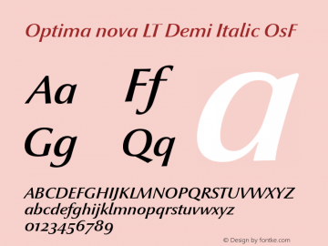 Optima nova LT Demi Italic Old Style Figures Version 1.21 Font Sample