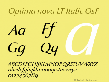 Optima nova LT Italic Old Style Figures Version 1.21 Font Sample
