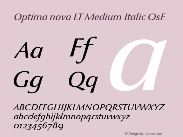 Optima nova LT Medium Italic Old Style Figures Version 1.21 Font Sample