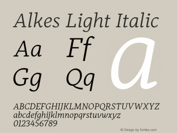 Alkes Light Italic Version 1.000; ttfautohint (v1.8) Font Sample