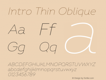Intro Thin Oblique Version 2.000 Font Sample