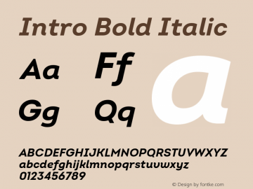 Intro Bold Italic Version 2.000; ttfautohint (v1.8)图片样张