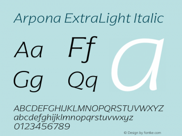 Arpona ExtraLight Italic Version 2.000 | w-rip DC20200430 Font Sample