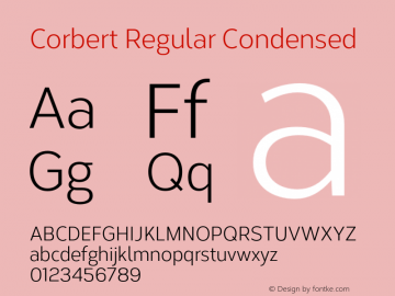 Corbert Regular Condensed Version 002.001 March 2020 Font Sample
