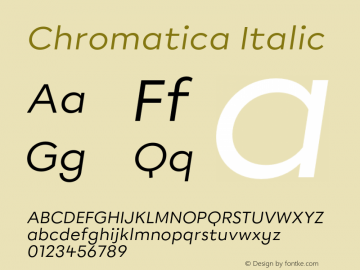 Chromatica Regular Oblique Version 3.100;PS 003.100;hotconv 1.0.88;makeotf.lib2.5.64775 Font Sample