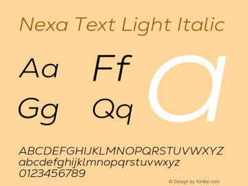 Nexa Text Light Italic Version 1.001 Font Sample