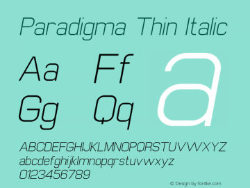 Paradigma Thin Italic Version 1.00 Font Sample