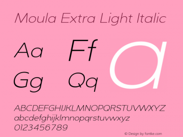 Moula Extra Light Italic Version 1.000 Font Sample