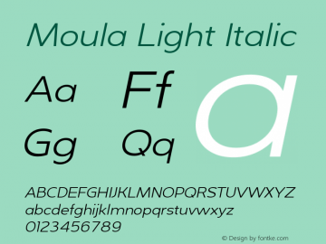 Moula Light Italic Version 1.000 Font Sample