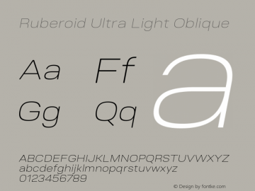 Ruberoid Ultra Light Oblique 1.000 Font Sample