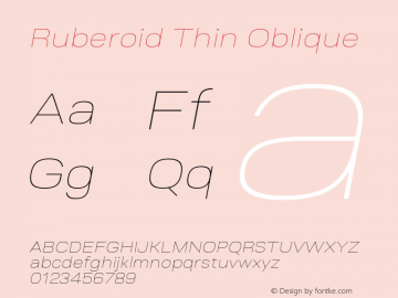 Ruberoid Thin Oblique 1.000 Font Sample