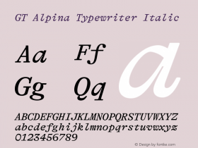 GT Alpina Typewriter Regular Italic Version 6.001 Font Sample