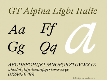 GT Alpina Light Italic Version 6.000 Font Sample