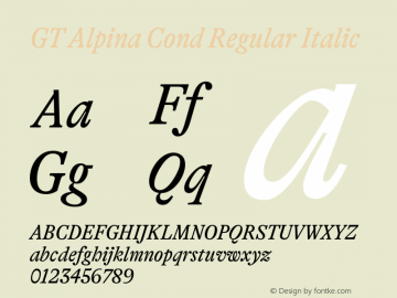 GT Alpina Cond Regular Italic Version 6.000 Font Sample