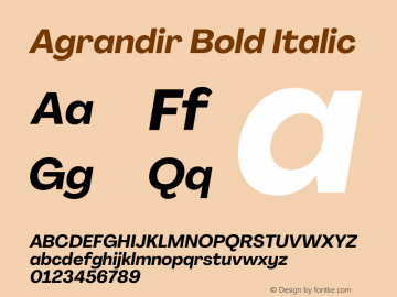 Agrandir Bold Italic Version 3.000 Font Sample