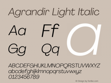 Agrandir Light Italic Version 3.000 Font Sample