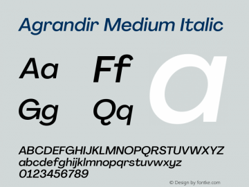 Agrandir Medium Italic Version 3.000 Font Sample