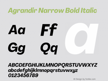 Agrandir Narrow Bold Italic Version 3.000 Font Sample