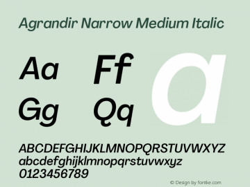 Agrandir Narrow Medium Italic Version 3.000 Font Sample