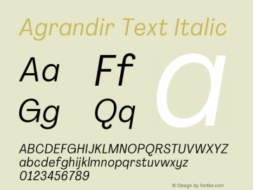Agrandir Text Italic Version 3.000 Font Sample
