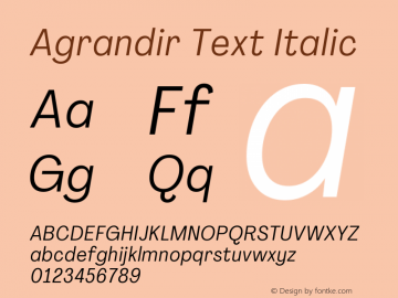 Agrandir Text Italic Version 3.000 Font Sample