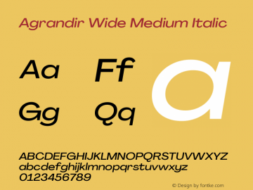 Agrandir Wide Medium Italic Version 3.000 Font Sample
