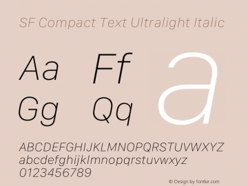SFCompactText-UltralightItalic Version 15.0d7e11 Font Sample