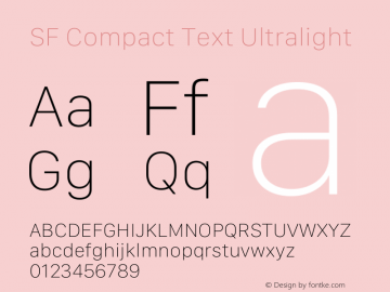 SFCompactText-Ultralight Version 15.0d7e11 Font Sample