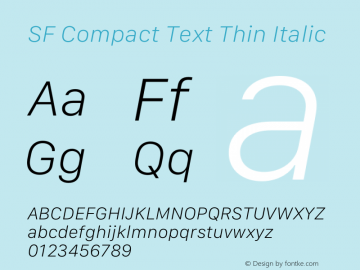 SFCompactText-ThinItalic Version 15.0d7e11 Font Sample
